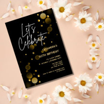 Feiern wir Gold Bokeh Gradient Black Birthday