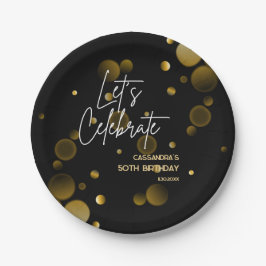 Feiern wir Gold Bokeh Gradient Black Birthday Pappteller