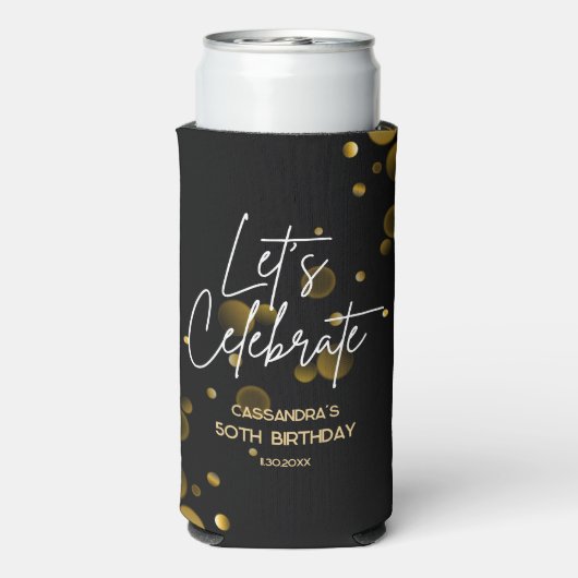 Feiern wir Gold Bokeh Gradient Black Birthday Selters Dosenkühler (Seltzer Rückseite)