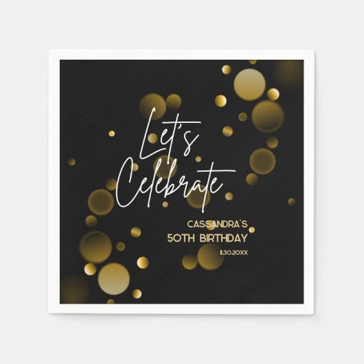 Feiern wir Gold Bokeh Gradient Black Birthday Serviette (Vorderseite)