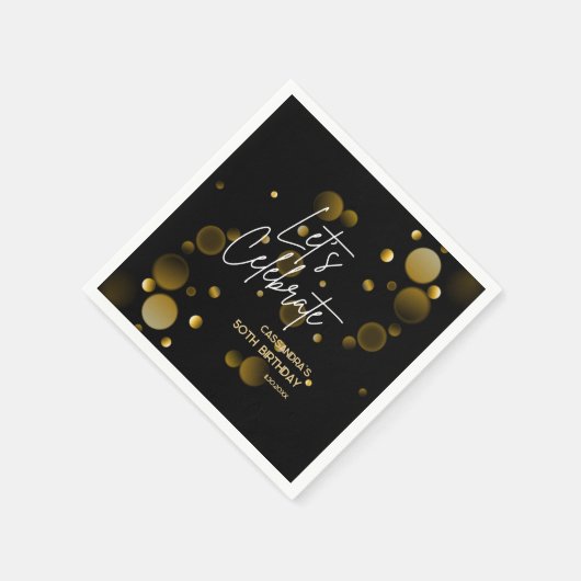 Feiern wir Gold Bokeh Gradient Black Birthday Serviette (Ecke)