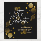Feiern wir Gold Bokeh Gradient Black Birthday Weinetikett (Einzelnes Label)