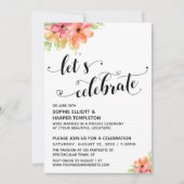 Feiern wir Herz-Schrift-Florals-Empfang Einladung (Vorderseite)