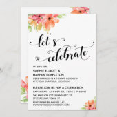 Feiern wir Herz-Schrift-Florals-Empfang Einladung (Vorne/Hinten)