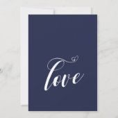 Feiern wir Herz-Schrift-Navy-Blue-Empfang Einladung (Rückseite)