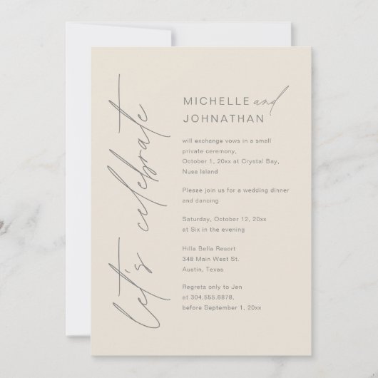 Feiern wir, Hochzeitsfeier, Abendessen am Abend Einladung (Vorderseite)