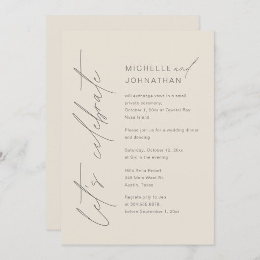 Feiern wir, Hochzeitsfeier, Abendessen am Abend Einladung (Vorne/Hinten)