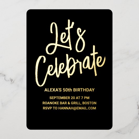 Feiern wir in Foil Birthday oder Party Folieneinladung (Vorderseite)