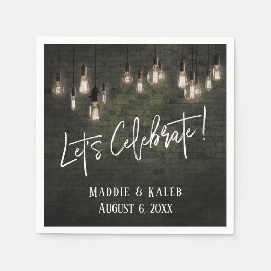 Feiern wir Industriesteine mit Edison Lights Serviette (Vorderseite)