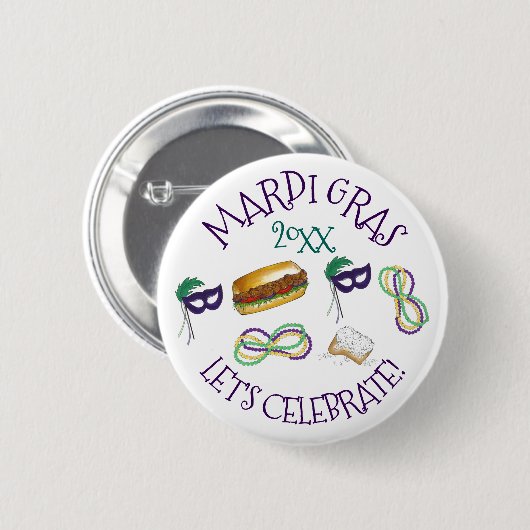 Feiern wir Mardi Gras Beignet Beads NOLA Button (Vorne & Hinten)
