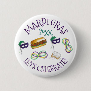 Feiern wir Mardi Gras Beignet Beads NOLA Button