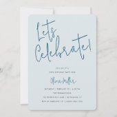 Feiern wir Minimalistisches Script, Blue Birthday Einladung (Vorderseite)