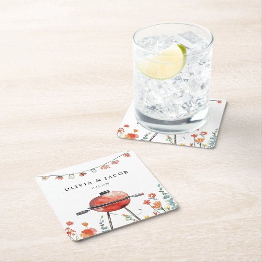 Feiern wir mit GRILLEN Couples Shower Rechteckiger Pappuntersetzer (Vor Ort)