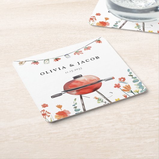 Feiern wir mit GRILLEN Couples Shower Rechteckiger Pappuntersetzer (angewinkelt)