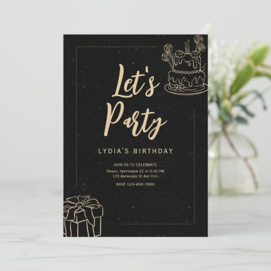 Feiern wir Party Einladung Überraschung Geburtstag (Stehend Vorderseite)