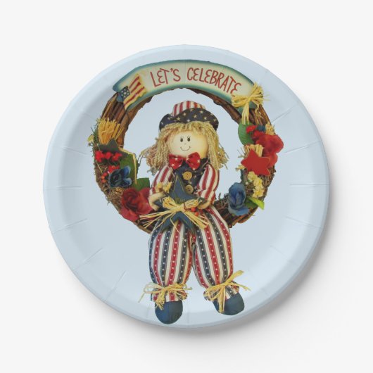 Feiern wir Patriotic Scarecrow Pappteller (Vorderseite)