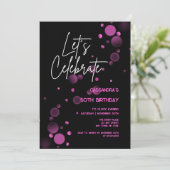 Feiern wir Pink Bokeh Gradient Black Birthday Einladung (Stehend Vorderseite)