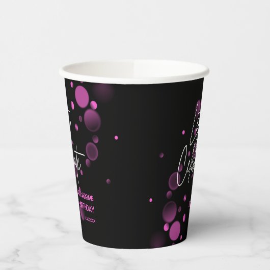 Feiern wir Pink Bokeh Gradient Black Birthday Pappbecher (Links)