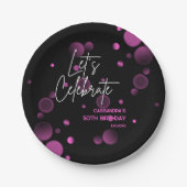 Feiern wir Pink Bokeh Gradient Black Birthday Pappteller (Vorderseite)