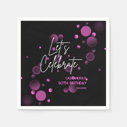Feiern wir Pink Bokeh Gradient Black Birthday Serviette (Vorderseite)