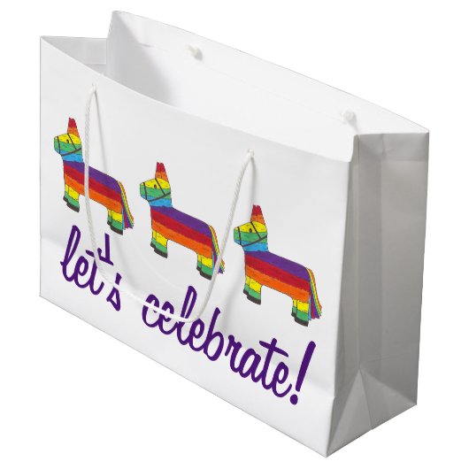 Feiern wir! Rainbow Donkey Birthday Piñata Große Geschenktüte (Vorderseite Schrägansicht)