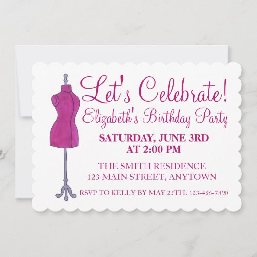 Feiern wir rosa Nähkleidung aus Mannequin Einladung (Vorderseite)