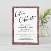 Feiern wir Rose Gold Glitzer Empfang-Only Einladung (Stehend Vorderseite)