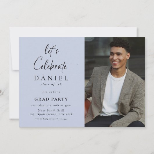 Feiern wir! Script Foto Grad Partys Blue Einladung (Vorderseite)