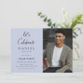 Feiern wir! Script Foto Grad Partys Blue Einladung (Stehend Vorderseite)