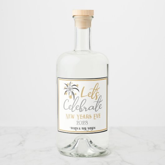 Feiern wir Silvester-Schwarzgoldsilber Alkoholflaschenetikett (Vorderseite)