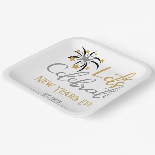 Feiern wir Silvester-Schwarzgoldsilber Pappteller (Gewinkelt)