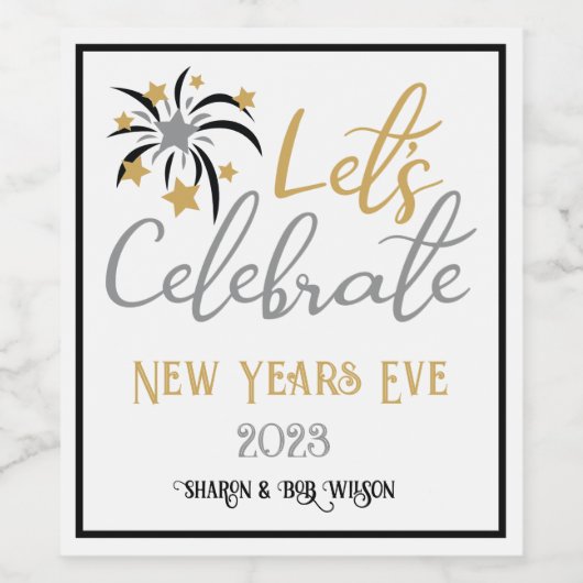 Feiern wir Silvester-Schwarzgoldsilber Weinetikett (Einzelnes Label)