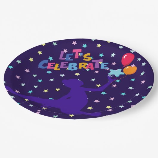 Feiern wir Stars und Ballons Pappteller (Schrägansicht)