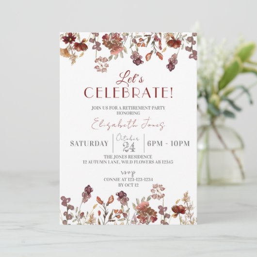 Feiern wir! Wildblumen Renten Party Einladung (Stehend Vorderseite)