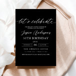 Feiern wir zum Geburtstag Minimalistische schwarze Einladung<br><div class="desc">Feiern Sie 30 Stile mit einer Minimalistischen Script Black and Gold Geburtstagseinladung! Mit schlichten Schwarz- und Goldakzenten, eleganter Schriftzeichen und einem sauberen, modernen Design Set diese Einladung den Ton für ein anspruchsvolles Fest. Es ist perfekt für jeden Ort, von schicken Salons bis hin zu intimen Ansammlungen, und verbindet zeitlose Eleganz...</div>