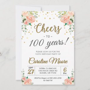 Feiern zu 100 Jahren Ladys 100. Geburtstagsparty Einladung