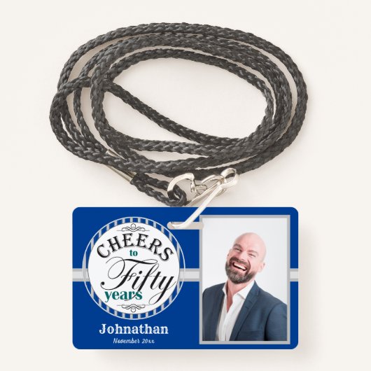 Feiern zu 50 Jahre Party Ein Foto Blau Ausweis (Vorderseite mit Schlüsselband)