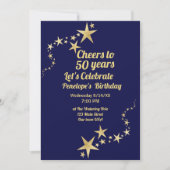 Feiern zu 50 Jahren Marine und Gold Stars Geburtst Einladung (Vorderseite)