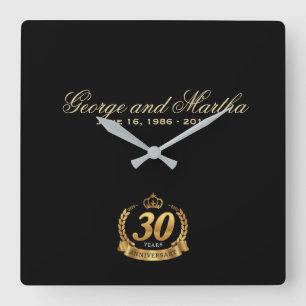 Feiern zum 30. Jahrestag. Personalisierbar. Quadratische Wanduhr