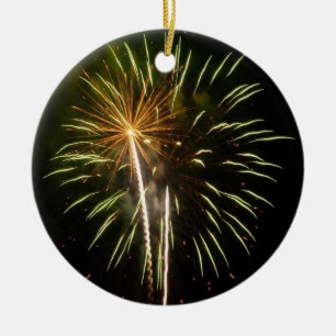 Feiern zum grünen und goldenen Feuerwerk Keramik Ornament