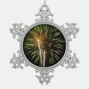 Feiern zum grünen und goldenen Feuerwerk Schneeflocken Zinn-Ornament