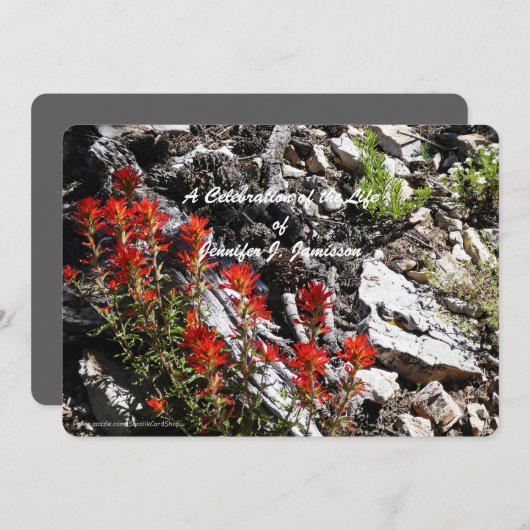 Feiern zum Leben, Rote Blume und Steine Einladung (Vorne/Hinten)