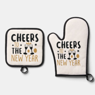 Feiern zum neuen Jahr 2025 Countdown Wein Drinkin Ofenhandschuh & Topflappen-Set