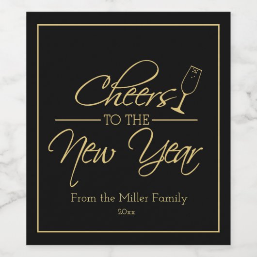 Feiern zum neuen Jahr, Gold-Script Weinetikett (Einzelnes Label)