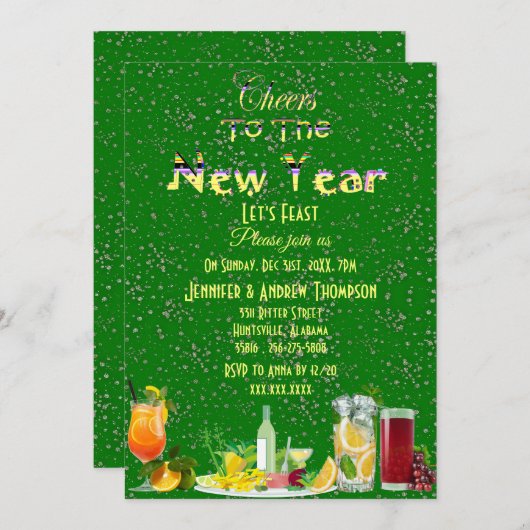 Feiern zum Neujahrscocktails Grüner Sparkling Einladung (Vorne/Hinten)