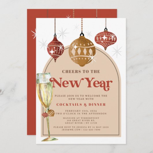 Feiern zum Neujahrsfest - Neues Jahr-Party Einladung (Vorne/Hinten)