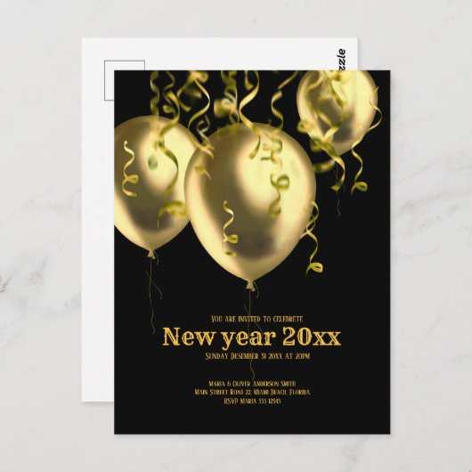 Feiern zum Silvestergolden in Schwarz Postkarte (Vorne/Hinten)