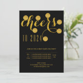 Feiern zum Silvestersonntag 2024 Party schwarz Einladung (Stehend Vorderseite)