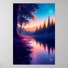 Feiernächte, Starlit River im Wald Poster