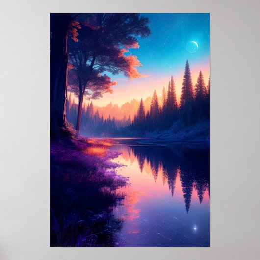 Feiernächte, Starlit River im Wald Poster (Vorne)